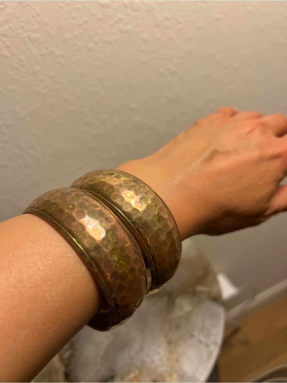 Vintage Hammered Brass like Bangle Bracelet- Pair
